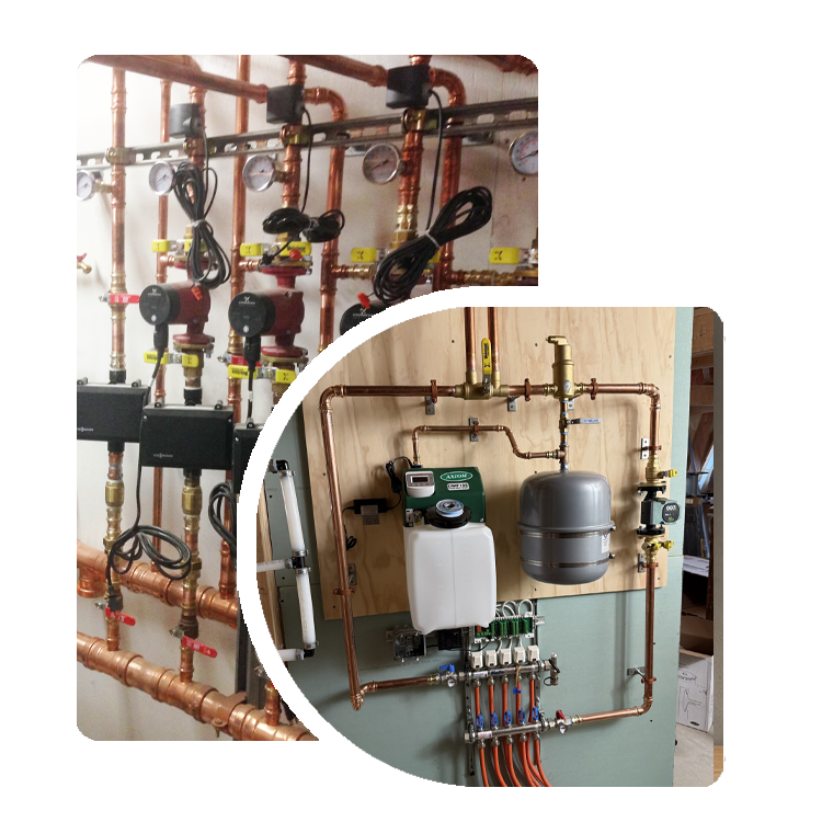 Residential boiler system with copper piping installed by Millikan Plumbing and Boilers