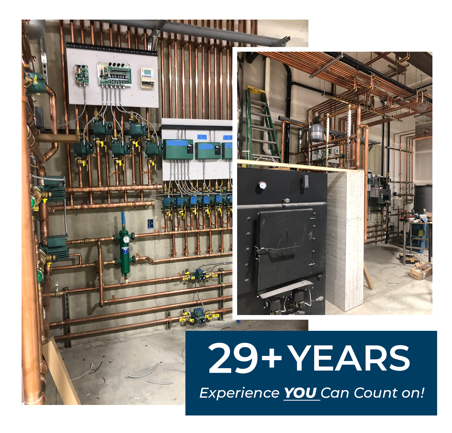 Boiler system installation with copper piping showcasing 29 years of professional plumbing and boiler experience in Bonners Ferry and Sandpoint.