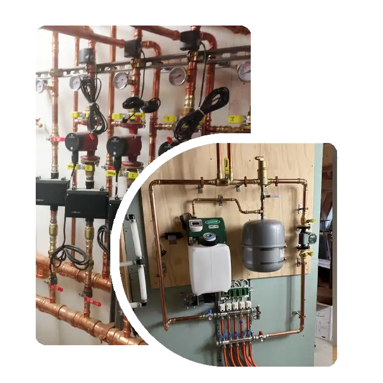 Residential boiler system with copper piping installed by Millikan Plumbing and Boilers