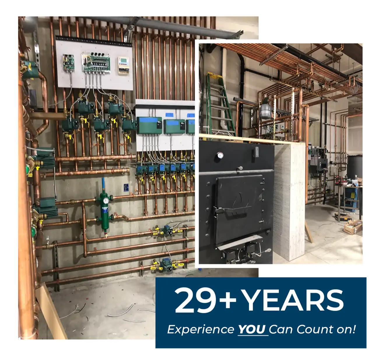 Boiler system installation with copper piping showcasing 29 years of professional plumbing and boiler experience in Bonners Ferry and Sandpoint.